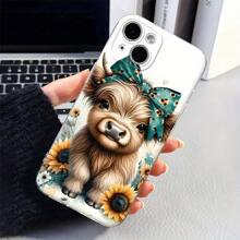 Apple Cute Highland Sunflower Bow Cow Funny Phone Case, Shock-Proof With Lens Protection, Compatible With Iphone 16/15/15Pro/15ProMax/14/13/12/11/XsMAX Series, Phone Protective Cover