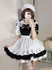 1 pièce Jupe décorative avec nœud papillon inspirée du café de soubrettes, convient pour les vacances, les conventions d'anime, les fêtes, les tenues décontractées et Halloween