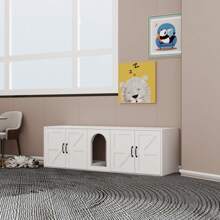 FKZNPJ Litter Box Enclosure For 2 Cats  Modern Cat Litter Box Furniture With Double Room Wooden Litter Box Furniture With Cat Door
