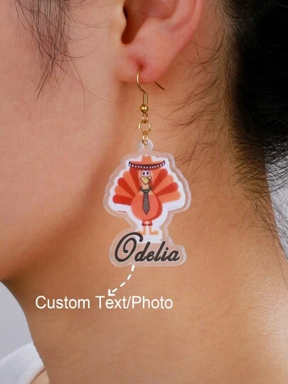 Custom Engraved Picture Earrings Women Personalized Bohemian Thanksgiving Turkey Picture Earrings Fashion Stainless Steel Classic Letter Earrings Bride Bridesmaid Wedding Jewelry Christmas Gifts For Girlfriend Mother's Day Thanksgiving Gifts For Mom
