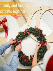 5/10-Pack Classic Style Wooden Craft Wreath Frames 11.81 Inch, DIY Christmas Wedding Decorations, Round Wood Hanging Ornament For Thanksgiving, Halloween, New Year, No Power Needed