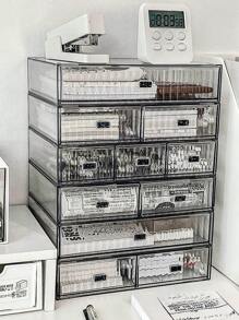 1pc Striped Transparent Stackable Storage Box, Minimalist Desktop Compartment Drawer Organizer