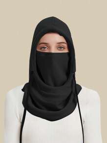 1pc Plain Color Casual Polyester Fiber Neck Gaiter With Hood For Windproof Warmth Cycling