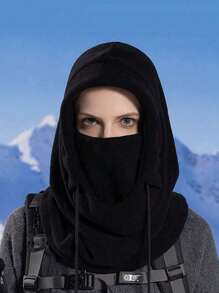 1pc Plain Color Casual Polyester Fiber Neck Gaiter With Hood For Windproof Warmth Cycling