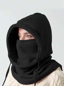 1pc Plain Color Casual Polyester Fiber Neck Gaiter With Hood For Windproof Warmth Cycling