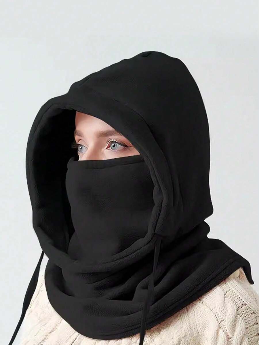 1pc Plain Color Casual Polyester Fiber Neck Gaiter With Hood For Windproof Warmth Cycling