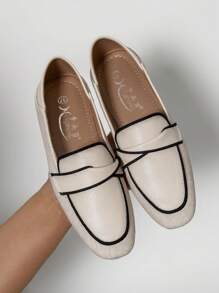 Mengshangli 宽版平底皮革乐福鞋，女式一脚蹬软底平底鞋