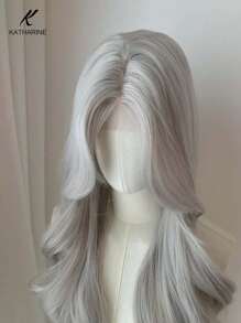 KATHARINE (Excluding Accessories)26 Inches Long U Part Lace Synthetic Heat-Resistant Hairpiece In Wavy Grey Wig, Made From Fiber, Suitable For Daily Use Halloween Party - Xám - Xem 4