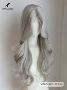KATHARINE (Excluding Accessories)26 Inches Long U Part Lace Synthetic Heat-Resistant Hairpiece In Wavy Grey Wig, Made From Fiber, Suitable For Daily Use Halloween Party - Xám - Xem 2