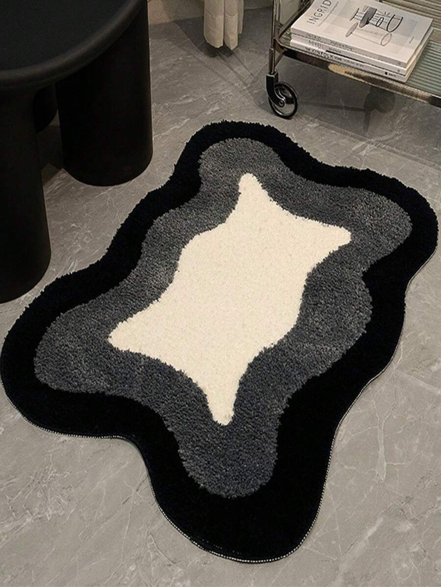 1pc Minimalist Faux Wool Rug, Non-Slip Floor Mat For Home, Bathroom And Toilet, Easy To Clean Doormat, Home Decor, Essential Decorative Item, Stylish Decoration, Bathroom Mat, Bathroom Rug - Multicolor - View 1