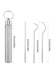 4 Pieces Portable Stainless Steel Toothpick Set, Washable Reusable Metal Toothpick With Storage Box For Teeth Cleaning, Dental Tools For Outdoor Picnic Camping Travel - Multicolor - View 3