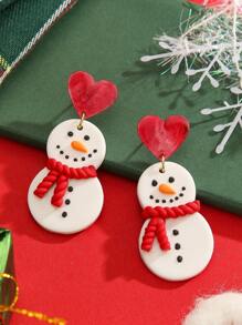 1 Cặp khăn quàng cổ màu đỏ phong cách dễ thương và đơn giản hình người tuyết trắng bằng gốm sứ mềm mại cho phụ nữ, phù hợp với phong cách đại học và tiệc tùng - Đỏ và trắng - Xem 6