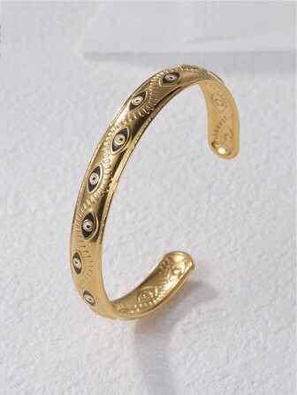 1pc Vintage Black Eye Stainless Steel 18k Open Cuff Bracelet