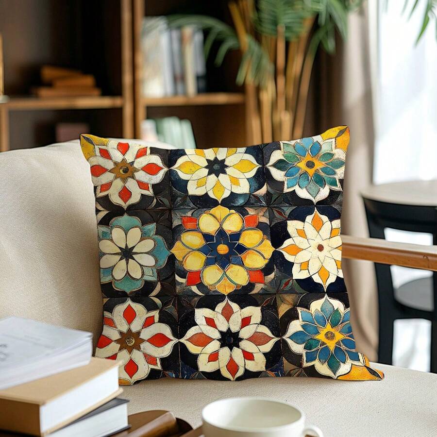 1 Vỏ gối in họa tiết hình học hoa Hồi giáo cổ điển, vải nhung đào một mặt, vỏ gối 45*45CM/18*18 inch phù hợp với ghế sofa tối giản hiện đại, trang trí phòng khách, trang trí tiệc, quà tặng - Nhiều màu - Xem 1