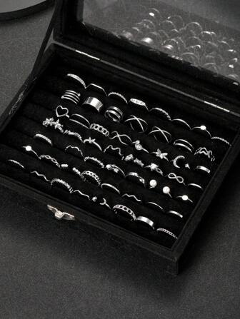 60st enkel metall geometrisk faux Pearl Heart Rings Set, present för kvinnor, för casual, dating, festmatchning (ingen box)