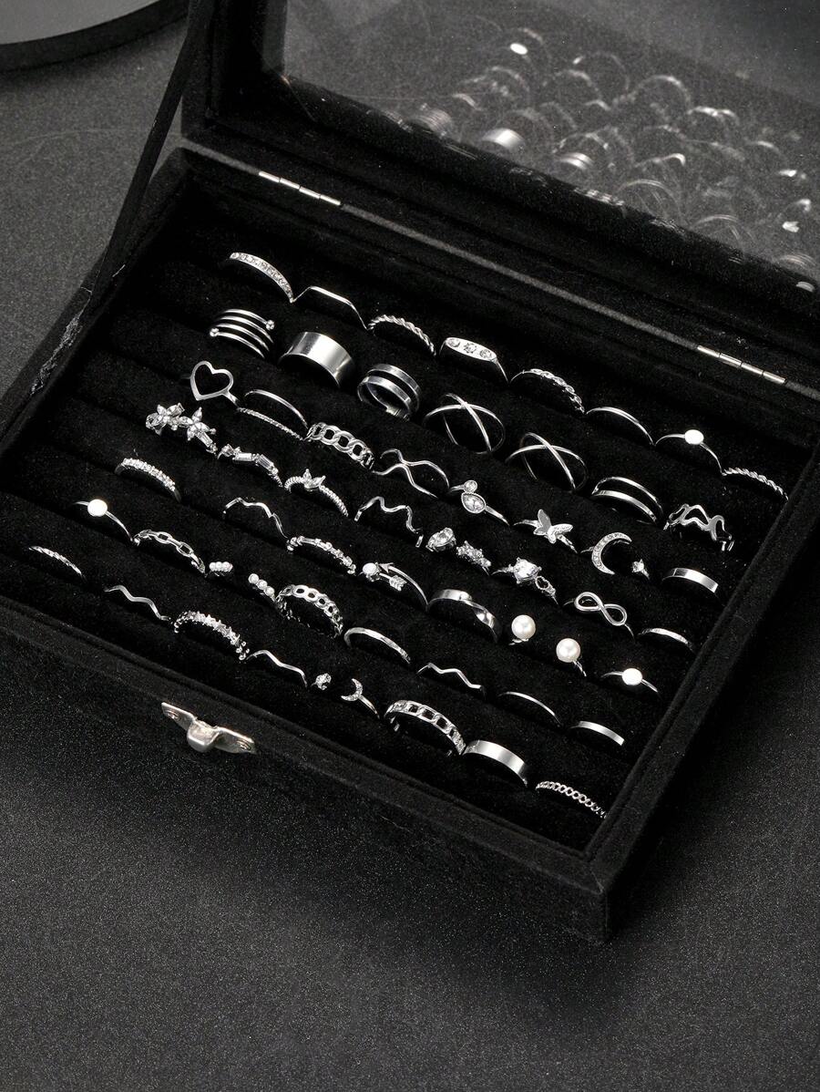 Bộ 60 chiếc nhẫn trái tim bằng kim loại hình học đơn giản bằng ngọc trai giả, quà tặng cho phụ nữ, cho mục đích thường ngày, hẹn hò, tiệc tùng (Không có hộp)