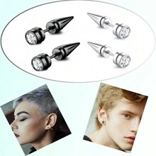 2 Cặp Bông Tai Đinh Hình Nón Bằng Thép Không Gỉ, Bông Tai Xỏ Lỗ Punk Đơn Giản Thời Trang Unisex - bông tai - Xem 3