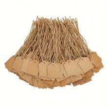 100pcs, Kraft Paper Gift Labels With Yellow Rope, Blank Commodity Price Hanging Labels, Bulk Brown Labels For Wedding, Birthday, Holiday And Party Gifts, Arts And Crafts Packaging, DIY Gift Decoration Labels And Hanging Decorations.