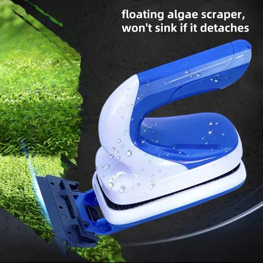 Fish Tank Magnetic Algae Scraper - PVC Material Aquarium Cleaning Tool With Magnetic Algae Removal Brush For Fish Tanks - Suitable For Various Aquarium Sizes - Blue and White - View 1