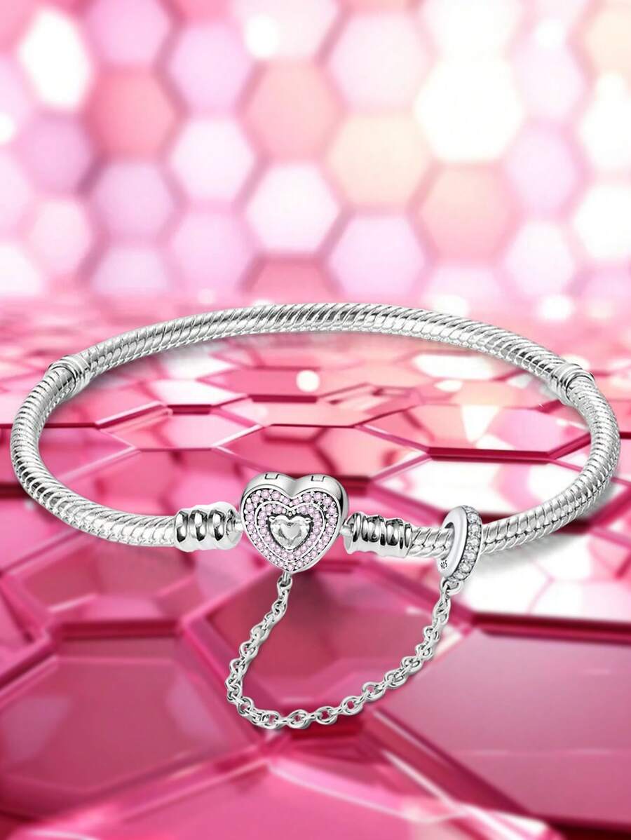 1Pc Christmas Glamorous 16-22CM Real 925 Sterling Silver Heart Bead Snake Bone Bracelet For Women Girlfriend Gift Fine Ladies Jewellery Valentines