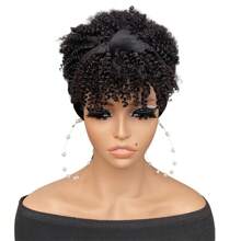 短款非洲式卷发头带假发 带头巾的卷曲假发 渐变色真人发头巾假发 女士