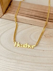 Collar personalizado con nombre de mujer de acero inoxidable, joyería con letra gótica antigua, collar gótico minimalista con cadena cubana gruesa, collar para layering, regalo para esposo, regalo del Día del Padre - Dorado - Ver 8