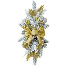 17I8nches Christmas Teardrop Swag Bow Ball Pinecone Garland Artificial Wreath For Holiday Stairs Wall Decor