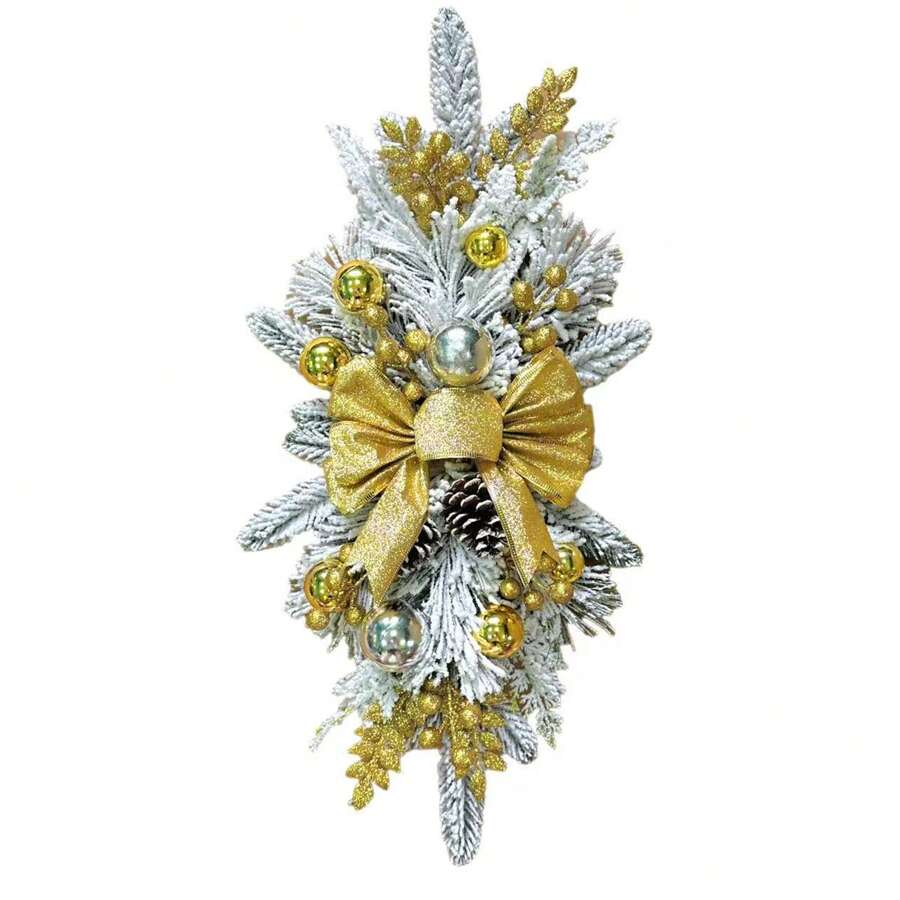 17I8nches Christmas Teardrop Swag Bow Ball Pinecone Garland Artificial Wreath For Holiday Stairs Wall Decor