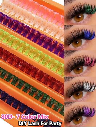  Asiteo 126pcs D Curl 80D False Eyelashes: DIY Fluffy Natural Makeup Effect, Festive Colors, Easy To Wear, Lightweight Criss-Cross Style, Suitable For Beginners, Perfect For Halloween And Christmas Parties. Eyelash Clusters, False Eyelashes, Individual False Lashes, Fake Eyelashes, Faux Lashes