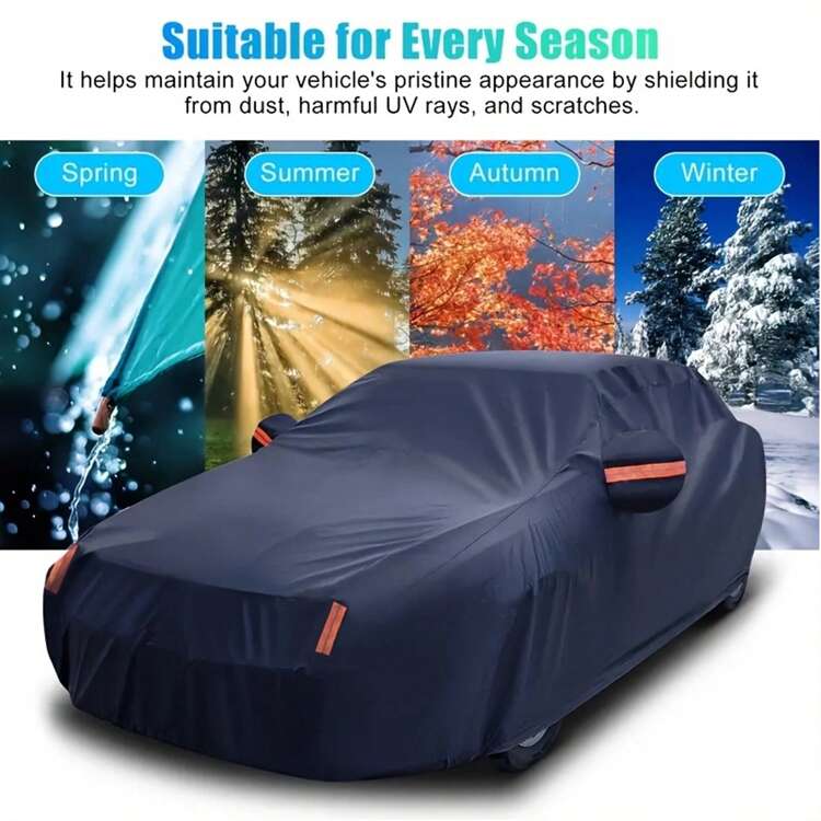 防水车罩，全天候保护，海军蓝色，防风，防紫外线，防尘，适用于汽车 - 藏蓝色 - 查看 5