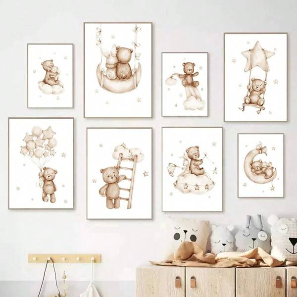 1pc Estrela Nuvem Lua Coelho Urso Arte de Parede Impressão em Tela Pintura Berçário Pôsteres e Impressões Fotos de Parede Nórdicas Decoração de Quarto de Bebês e Crianças Sem Moldura Decoração Rama Rama, Decoração de Casa, Decoração de Quarto, Decoração de Parede