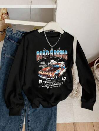 秋季时尚宽松圆领图案卫衣