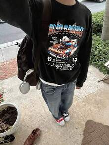 Autumn Fashionable Loose Round Neck Graphic Sweatshirt