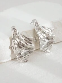 1 par de brincos abstratos metálicos assimétricos grandes, brincos retrô simples e pesados, adequados para uso diário feminino, festa, vestuário de combinação, presente de feriado