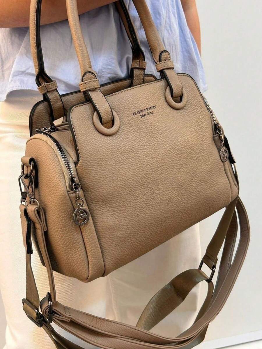 Women's Medium Trunk Bag, Hand Strap And Crossbody Bag With 2 Handles - Khaki - View 1