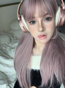 1 件合成耐热直发，淡粉色长假发，26 英寸长，由纤维制成，适合日常使用，自然逼真的假发。 - 藕粉色 - 查看 6