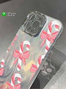 Kerst Candy Canes met strikken. Compatibel met iPhone16, ProMax, iPhone15, iPhone14, XR/7/8, 15ProMax, 13, 14, 11, 12, XS. Zachte TPU-hoes.