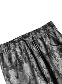 男士迷彩印花翻盖口袋抽绳腰工装裤 - 深灰色 - 查看 4