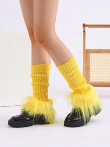 1 Paar Flauschiger, Kantenakryl Beinwärmer in Unifarben, gestrickte warme Beinmanschetten, JK-Stil Beinabdeckungen für Herbst/Winter, Halloween Beinabdeckungen - Verschiedenfarbig - Übersicht 9