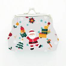 1 pieza Monedero de mujer en piel sintética con cierre de beso, forro de poliéster, diseño estampado de Navidad, un regalo de Navidad de moda