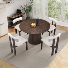 (1 Table With 4 Chairs)Wooden Dining Table Set, Modern Round MDF Kitchen Table And Boucle Upholstered Dining Chairs For Dining Room, Kitchen, Saving Space, Dark Brown,HomeNest9