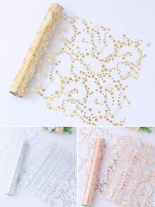1 pieza 28*274.5cm Camino de mesa estilo estrella en dorado, plateado y rosa dorado, suministros de decoración para mesa de fiesta de cumpleaños, boda, banquete, mantel de 108 pulgadas, tapete para comida, decoración navideña, decoración de fiesta de Año Nuevo 2025 con copo de nieve dorado