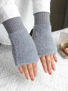 Winter Student Fingerless Gloves Fur Knit Writing Office Cycling Long Wrist Warm Gloves