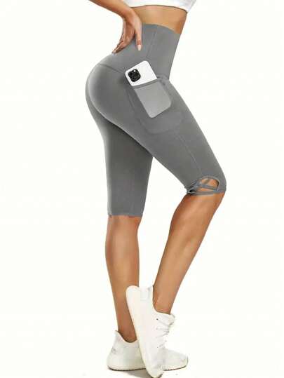 Damskie jednokolorowe, codzienne, swobodne, siateczkowe, sportowe spodenki z kieszeniami