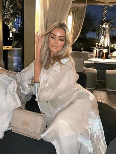 Modest Women Robe Abaya Cardigan Long Dress, Shiny Silk, For Outerwear Eid Spring