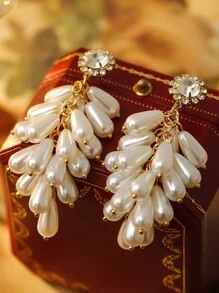 1 对复古风格仿珍珠多层小麦耳坠耳环，优雅时尚 - 彩色 - 查看 7