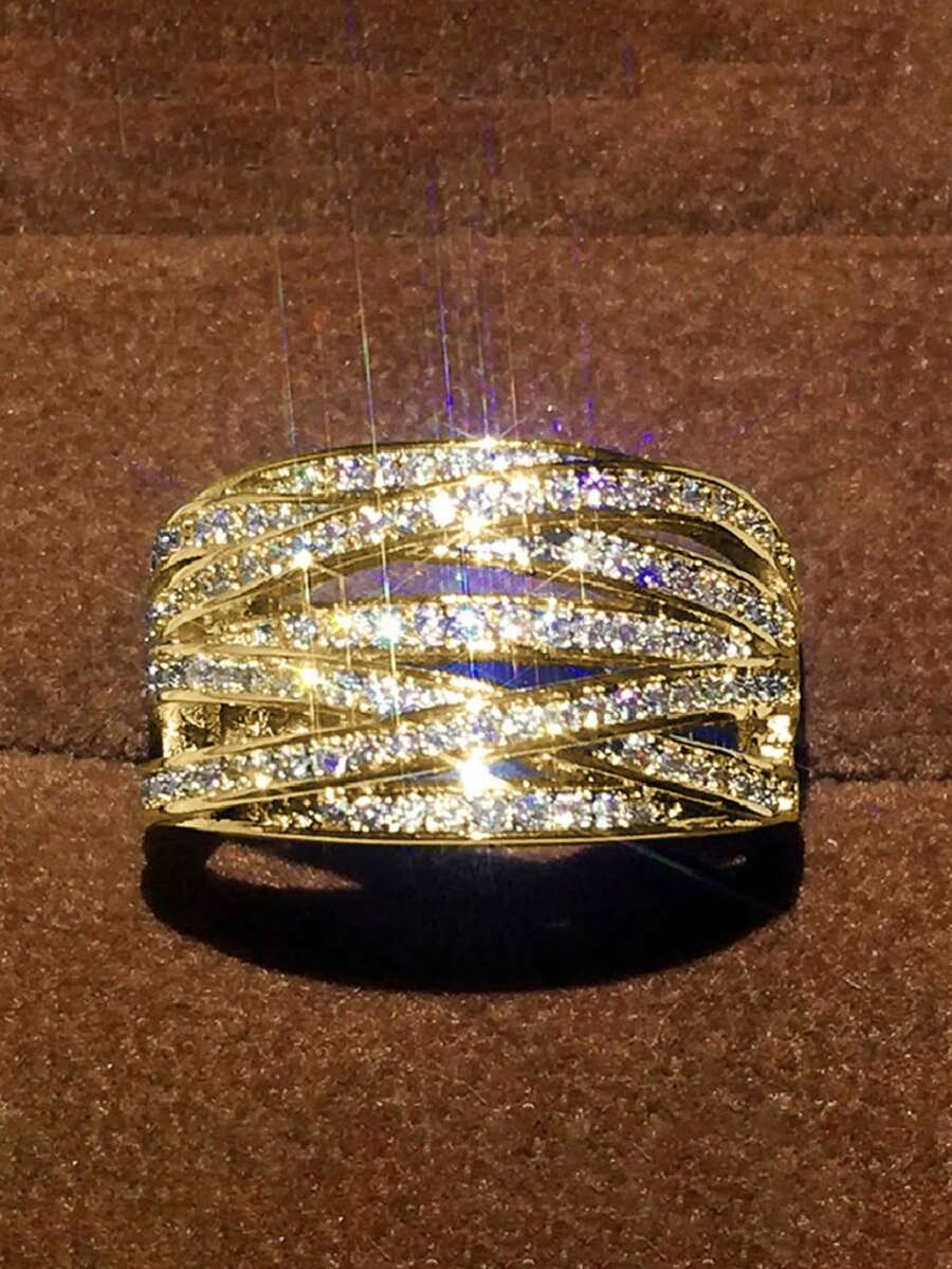 1 chiếc nhẫn Cubic Zirconia cao cấp, quà tặng Ngày Valentine cho nữ, trang sức kỷ niệm ngày cưới, quà tặng cho mẹ, Ngày của Mẹ. - Vàng - Xem 1