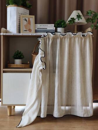 1 stuk, rustiek imitatielinnen textuur kort gordijnpaneel - veelzijdig voor keuken, eetkamerkasten en deuren, gemakkelijk te onderhouden, wasbaar, lichtfilterend boerderijdecor
