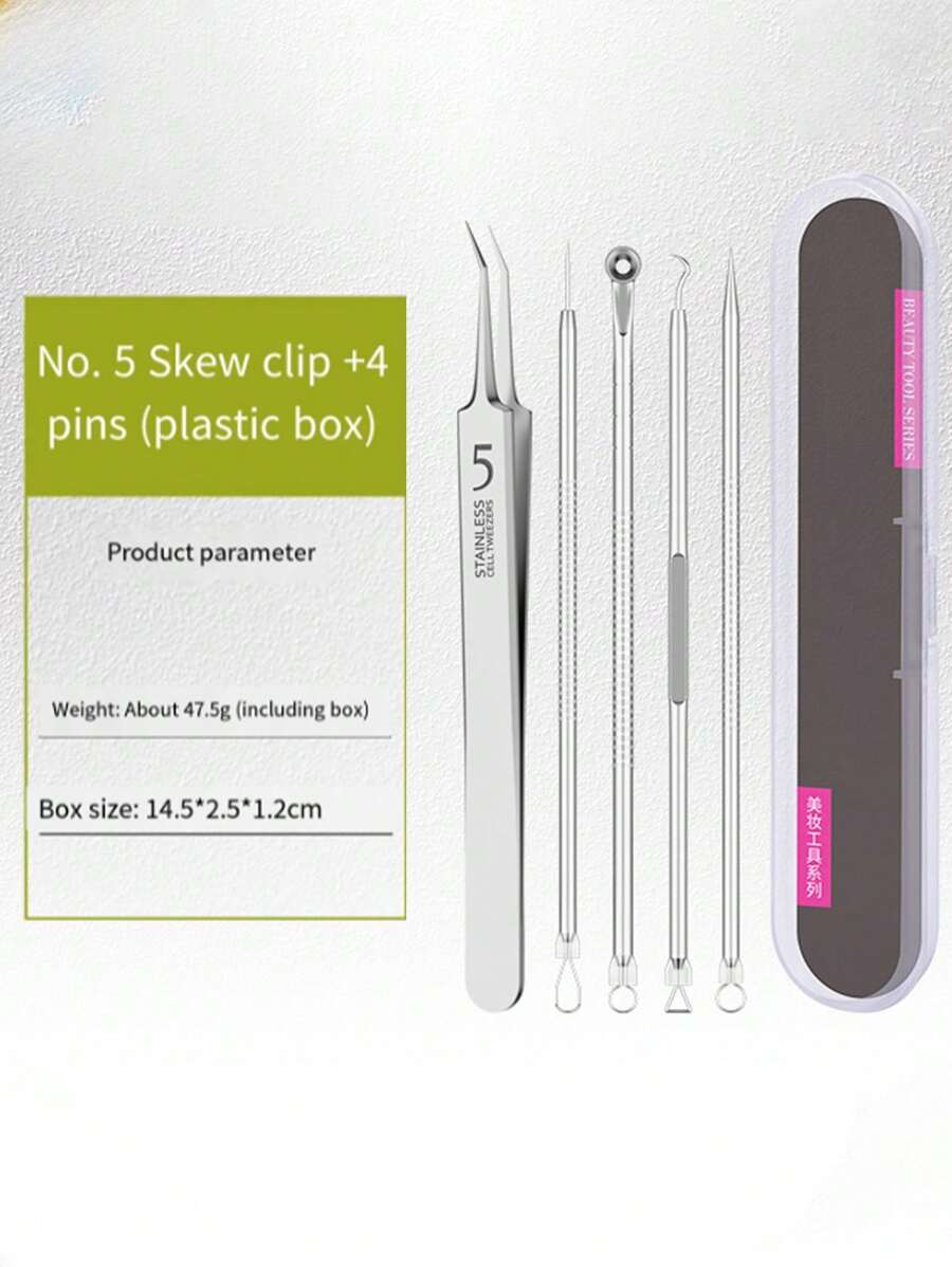 4 件套痤疮针不锈钢痤疮黑头去除工具瑕疵面部护理美容面部毛孔清洁器 - 彩色 - 查看 1