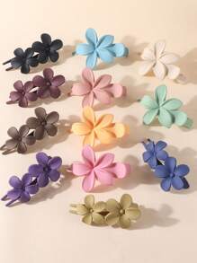 3/6/12 件女士磨砂花发夹，时尚精致双花大夹子，防滑马尾鳄鱼发夹，优雅发夹头饰发饰适合日常使用 - 多色 - 查看 12